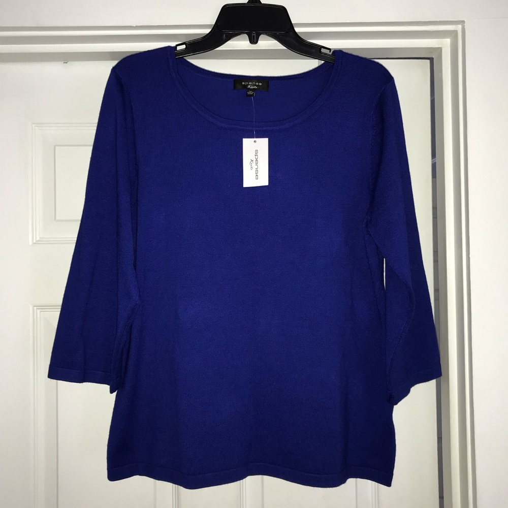 New X-LARGE Quarter Length Sleeve knit top 70% Rayon 30% polyester Blue Jewel